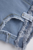 Jeans regular azul moda casual patchwork básico cintura alta