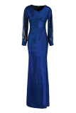 Blue Party Solid Tassel O Neck Trompette Sirène Robes