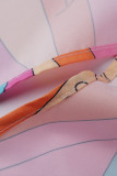 Rosa Mode Casual Print Bandage Patchwork Umlegekragen Plus Size Tops
