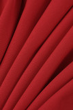 Robe mode décontractée grande taille solide col oblique de frein à manches courtes rouge