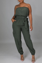 Army Grön Sexig Solid Patchwork Strapless Straight Jumpsuits