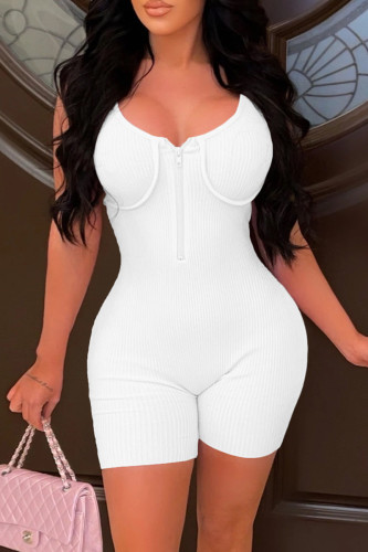 White Sexy Casual Solid Backless Spaghetti Strap Skinny Romper