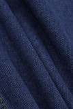 Chaqueta de mezclilla regular de media manga con cuello vuelto de retazos sólidos casuales de moda azul vaquero