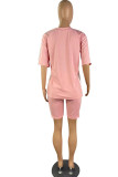 Pink Casual Sportswear Solid Patchwork O Neck Short Sleeve Two Pieces
