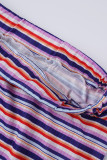 Stripe Fashion Casual Striped Print Bandage O Neck Plus Size Two Pieces