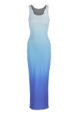 Blue Sexy Casual Gradual Change Print Basic U Neck Vest Dress