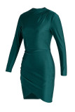 Grönt Mode Sexiga Solid Vik Half A Turtleneck Långärmade Klänningar