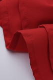 Robe mode décontractée grande taille solide col oblique de frein à manches courtes rouge
