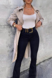 White Casual Street Solid Patchwork High Waist Boot Cut Denim Jeans