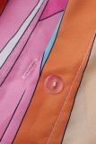 Moda rosa casual estampa bandagem patchwork gola aberta plus size tops