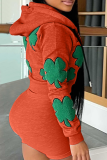 Kaki stampa sexy patchwork collo con cappuccio manica lunga due pezzi