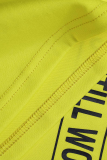 Magliette gialle con stampa casual patchwork o scollo
