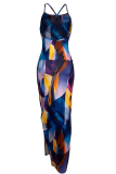 Сине-фиолетовый сексуальный принт в стиле пэчворк, юбка-карандаш на бретельках, платья
