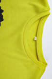 Желтые повседневные футболки с круглым вырезом в стиле пэчворк с принтом