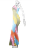 Vestido de tirantes con cuello en V sin espalda con estampado sexy de moda en color