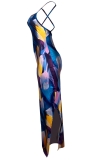 Сине-фиолетовый сексуальный принт в стиле пэчворк, юбка-карандаш на бретельках, платья