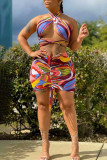 Многоцветная модная сексуальная повязка с принтом в стиле пэчворк, без рукавов, из двух частей