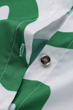 Weißes, grünes, modisches, gestreiftes, Patchwork-Schnalle-Hemdkleid mit Umlegekragen