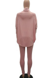 Pink Casual Solid Patchwork Turtleneck Long Sleeve Two Pieces
