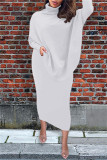 ホワイト ファッション カジュアル ソリッド パッチワーク スリット 非対称 タートルネック 長袖 XNUMX 枚