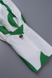 Weißes, grünes, modisches, gestreiftes, Patchwork-Schnalle-Hemdkleid mit Umlegekragen