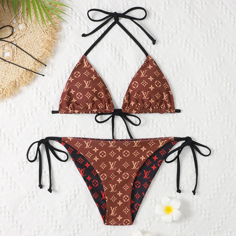 

Coffee Fashion Sexy Print Frenulum Swimwears