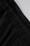 Schwarzes, modisches, sexy, solides Patchwork-Schlitz aus dem Schulter-Abendkleid