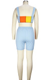 Yellow Blue Casual Solid Patchwork Sleeveless Two Pieces