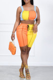 Orange Casual Solid Patchwork Sleeveless Two Pieces
