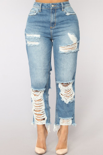 Jean en denim taille haute taille haute coupe décontractée décontracté bleu bébé