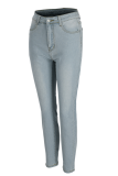 Lichtblauwe casual skinny jeans met hoge taille en hoge taille met gesp