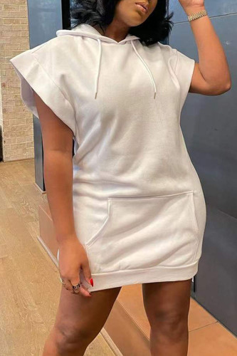 White Casual Solid Patchwork Hooded Collar Straight Dresses