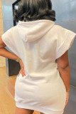 ホワイト カジュアル ソリッド パッチワーク フード付きカラー ストレート ドレス
