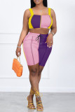 Pink Purple Casual Solid Patchwork Sleeveless Two Pieces
