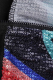 Colour Fashion Casual Patchwork Sequins Zipper Collar Outerwear