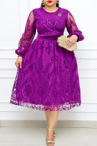 Purple Fashion Casual Solid Patchwork O Neck Long Sleeve Dresses
