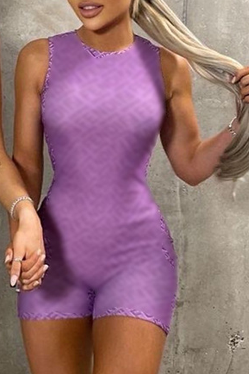 

Purple Sexy Solid Split Joint O Neck Skinny Jumpsuits