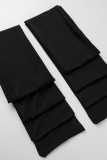 Benda solida sexy di moda nera scavata senza maniche in due pezzi