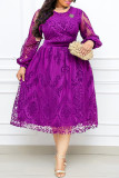 Purple Fashion Casual Solid Patchwork O Neck Long Sleeve Dresses