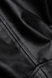 Zwarte mode casual effen patchwork kraag bovenkleding