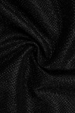 Robe de soirée noire à la mode sexy en patchwork solide fendue sur l'épaule