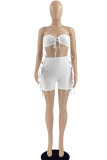 White Sexy Solid Patchwork Frenulum Strapless Sleeveless Two Pieces