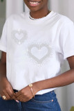 ホワイトファッションカジュアルパッチワークホットドリルOネックTシャツ