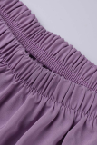 Púrpura Casual Sólido Patchwork Un Hombro Linterna Falda Vestidos