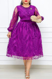 Abiti a maniche lunghe con scollo a O patchwork solido casual moda viola