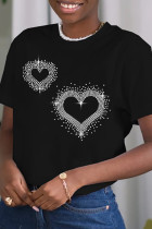 T-shirts à col rond en patchwork décontracté à la mode noire