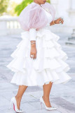 Blanc Fashion Casual Patchwork Transparent Perles O Neck Cake Jupe Robes