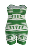 Vert Sexy Casual Print Backless Bretelles Plus Size Barboteuse