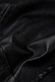 Prendas de abrigo de cuello vuelto de patchwork sólido casual de moda negro