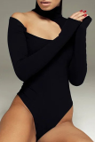 Black Sexy Solid Patchwork Halter Skinny Bodysuits